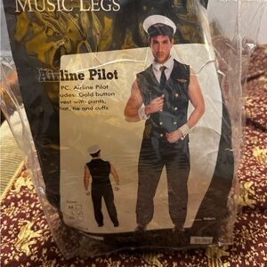 Music Legs Airline Pilot Costume with Black and Gold Accents